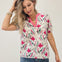 SPLIT NECK SHORT SLEEVE FLORAL PRINT POPLIN TOP