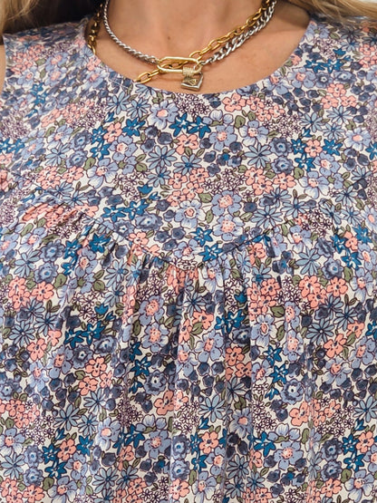 LIVE BOX ROUND NECK GATHERED CHEST SLEEVELESS FLORAL PRINT TOP