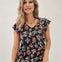 LIVE BOX V NECK FLUTTER SHORT SLEEVE FLORAL PRINTED JERSEY TOP