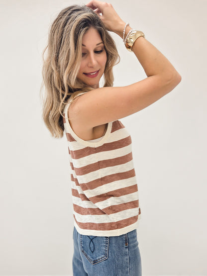 LIVE BOX SLEEVELESS CREW NECK SLUB STRIPED SWEATER TANK TOP