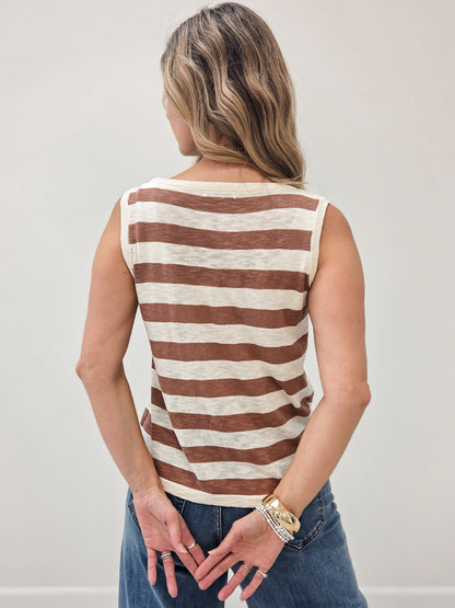 LIVE BOX SLEEVELESS CREW NECK SLUB STRIPED SWEATER TANK TOP