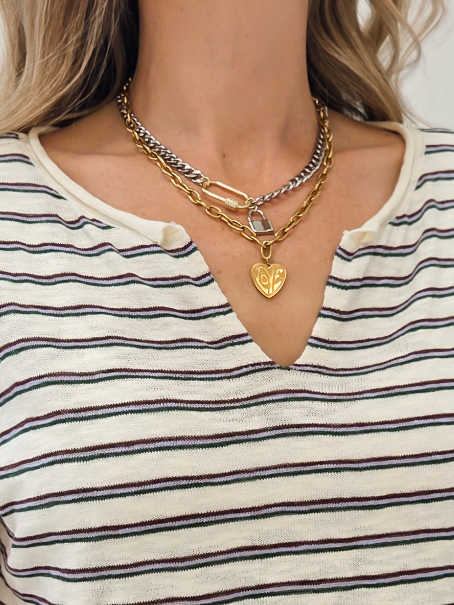 LIVE BOX MULTI STRIPED SLIT NECK SHORT SLEEVE SWEATER TOP