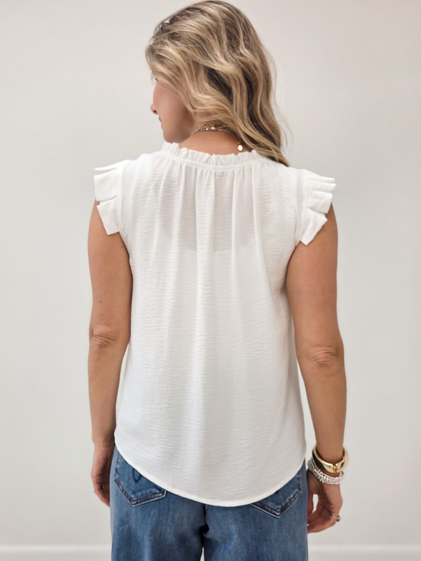 LIVE BOX FRILLED ELASTIC NECK FOLD PLEATED SLEEVE SOLID CRINKLED TOP
