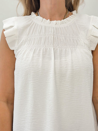 LIVE BOX FRILLED ELASTIC NECK FOLD PLEATED SLEEVE SOLID CRINKLED TOP