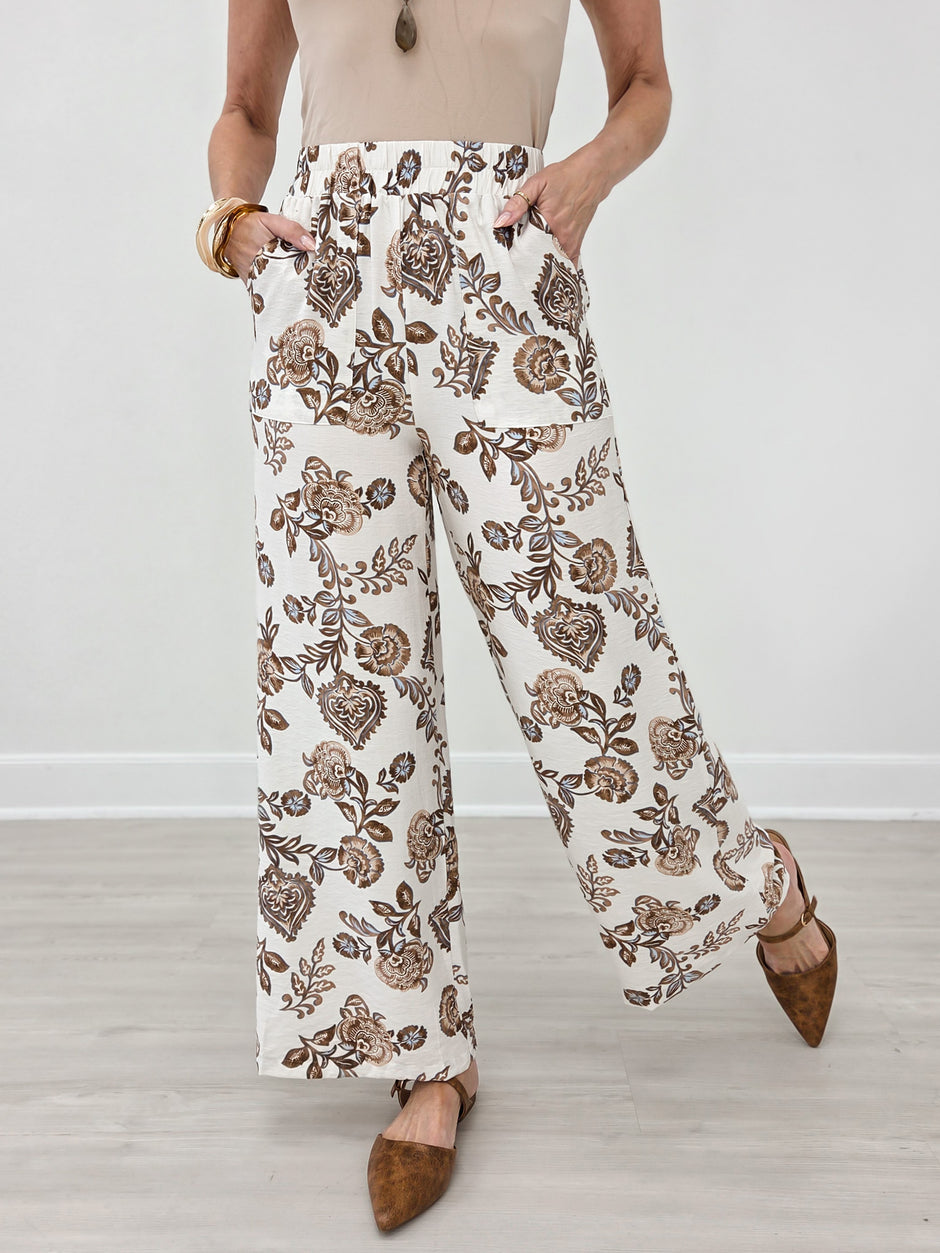 Floral Print Wide Leg Pants