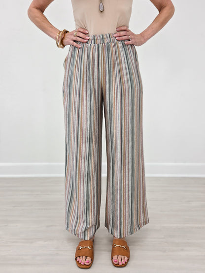 Elastic Waist Striped Wide Leg Pants