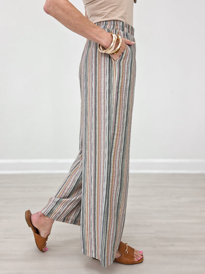 Elastic Waist Striped Wide Leg Pants