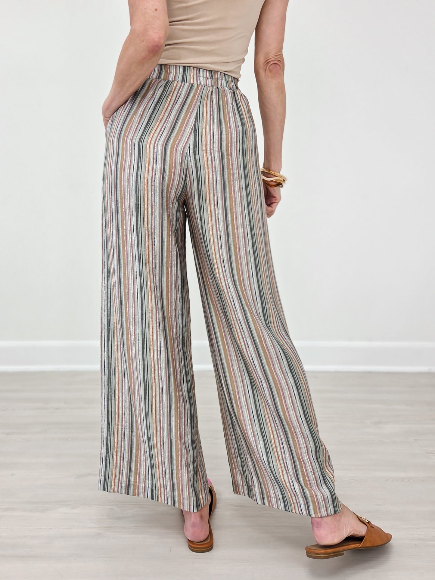 Elastic Waist Striped Wide Leg Pants