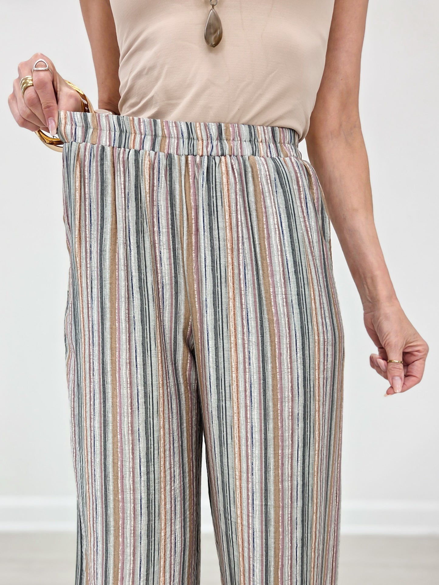 Elastic Waist Striped Wide Leg Pants