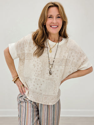 Patchwork Paisley Print Dolman Short Sleeve Top