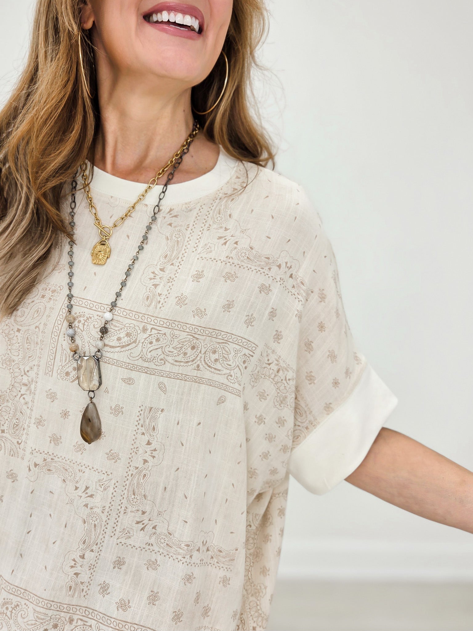 Patchwork Paisley Print Dolman Short Sleeve Top