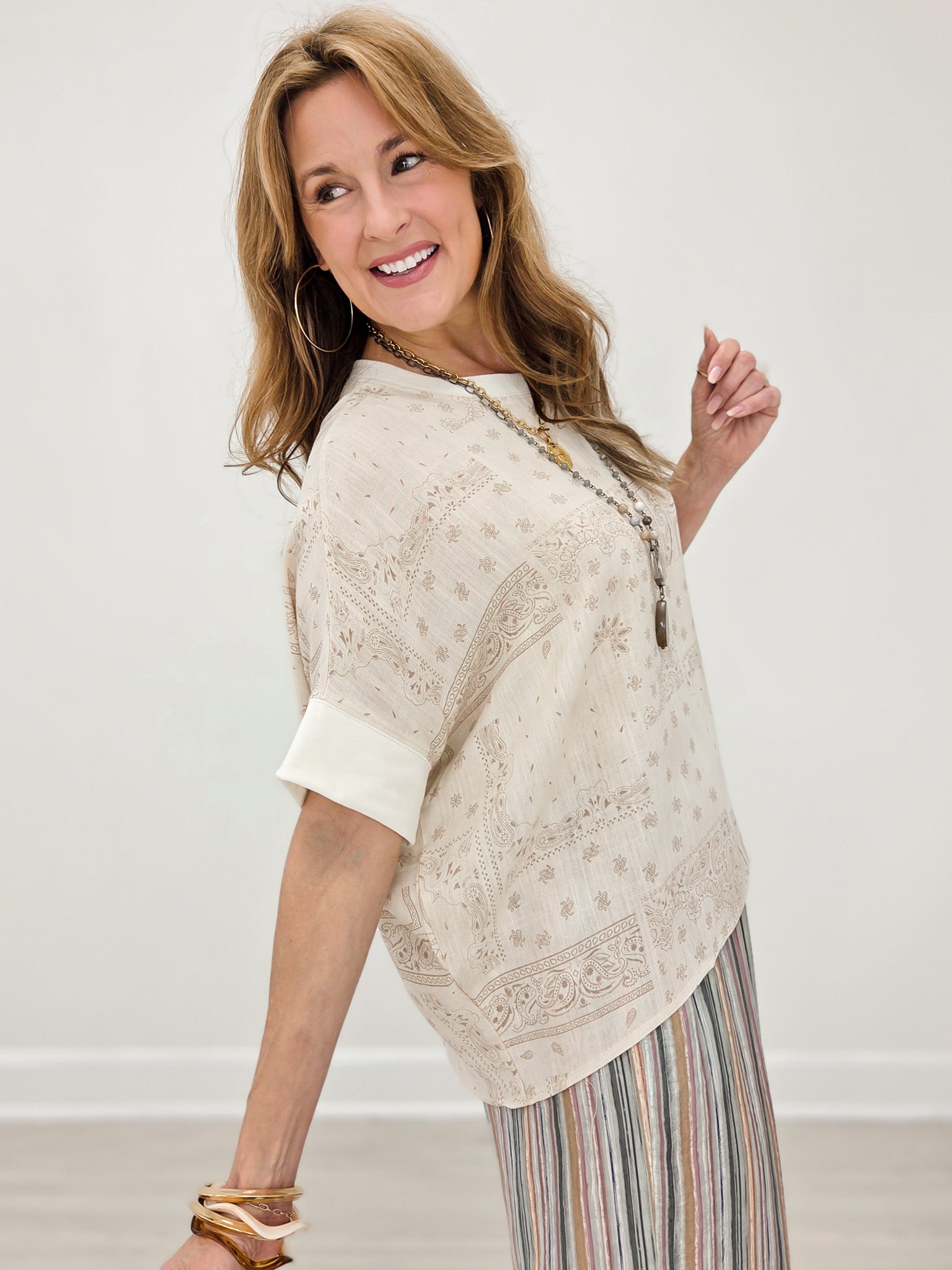 Patchwork Paisley Print Dolman Short Sleeve Top