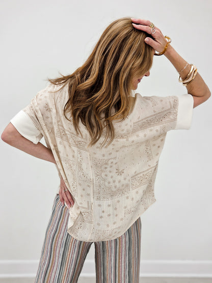 Patchwork Paisley Print Dolman Short Sleeve Top
