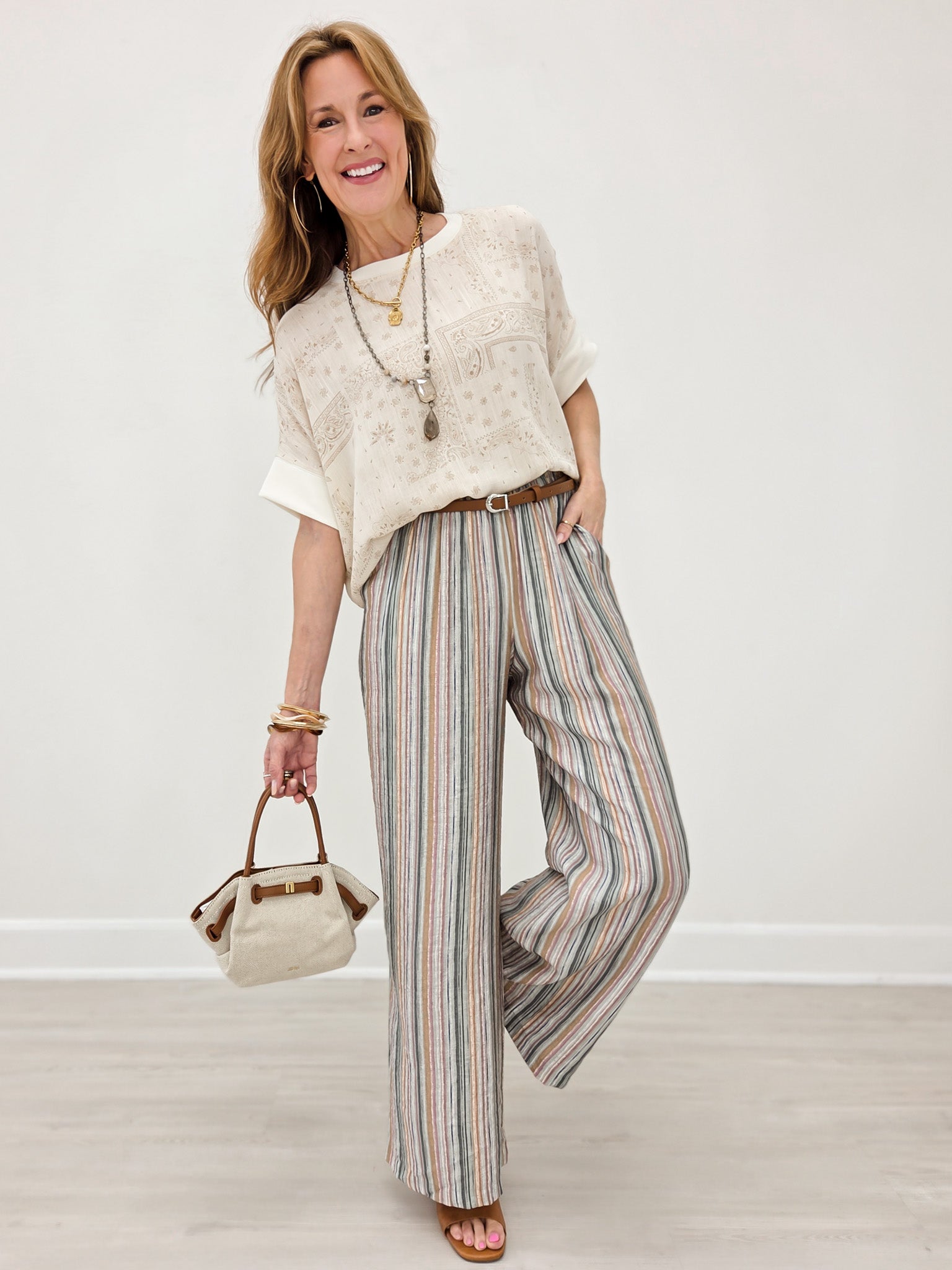 Elastic Waist Striped Wide Leg Pants