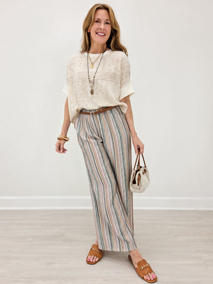 Elastic Waist Striped Wide Leg Pants