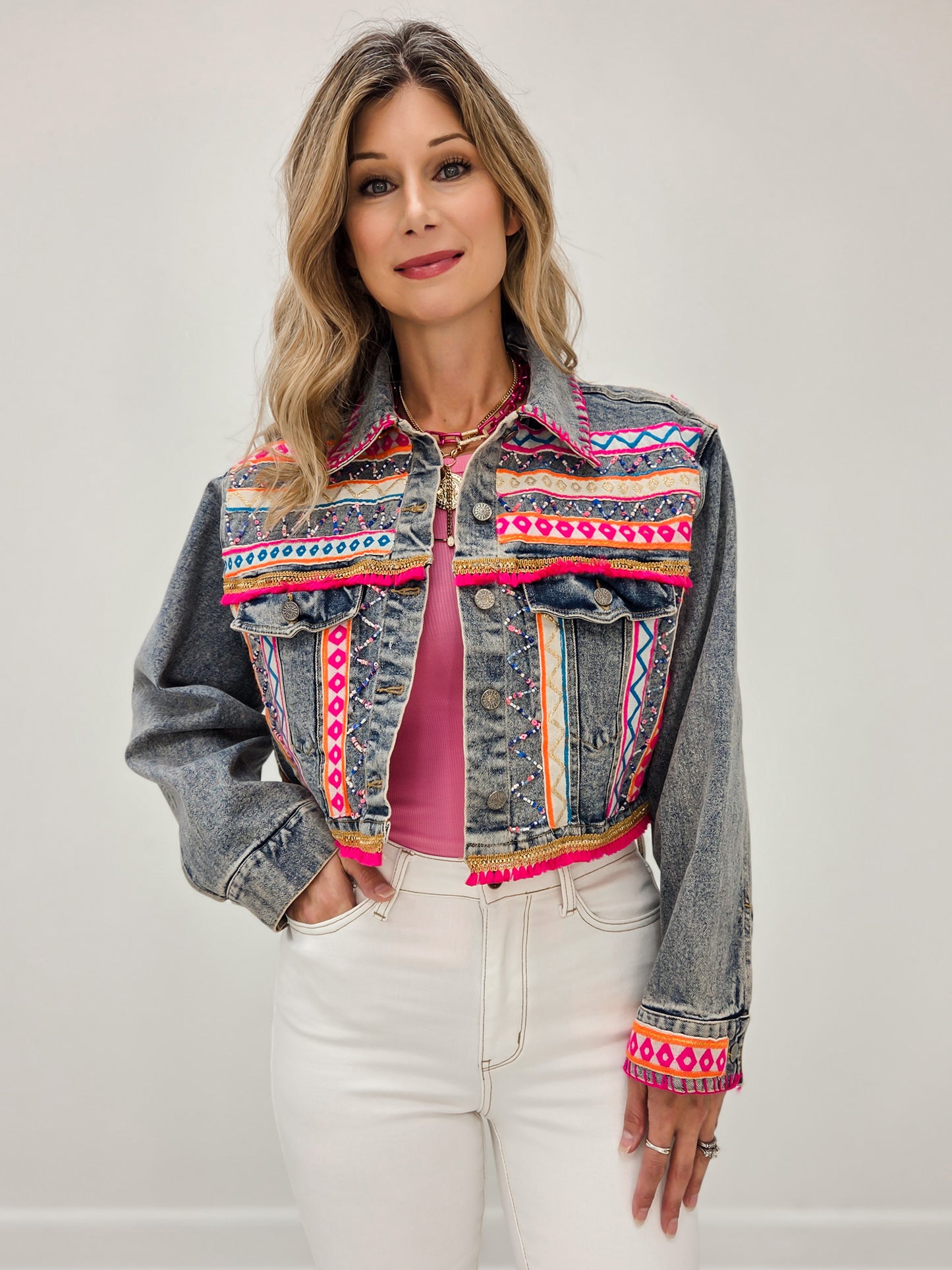 Aztec-Inspired Denim Jacket