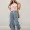 Striped Denim Drawstring Waist Parachute Pants