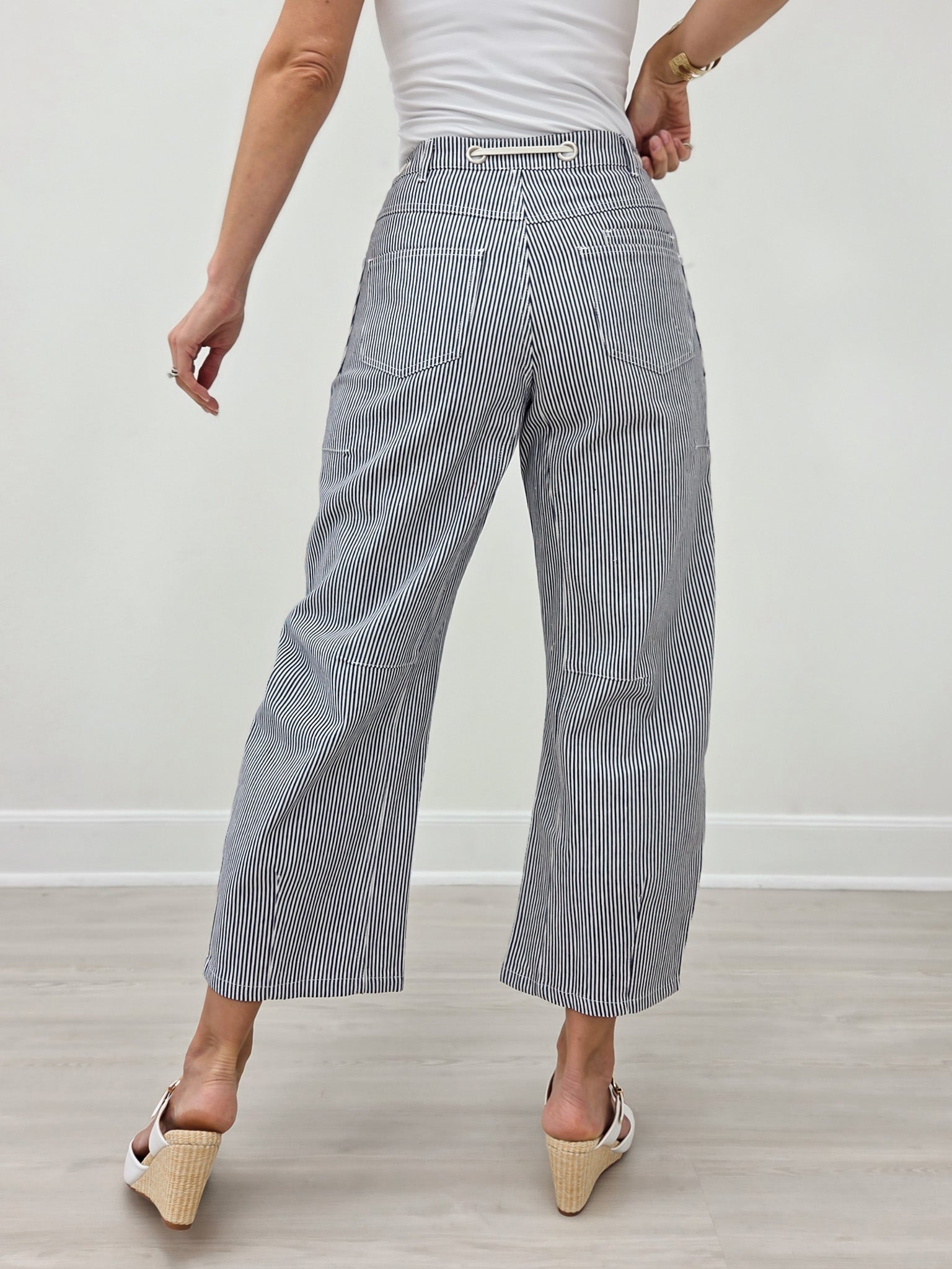 Drawstring Striped Barrel Pants