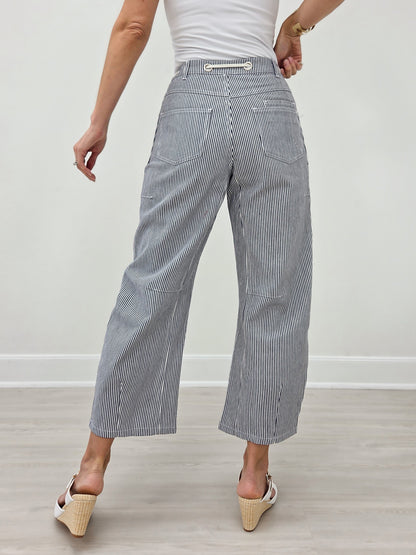Drawstring Striped Barrel Pants