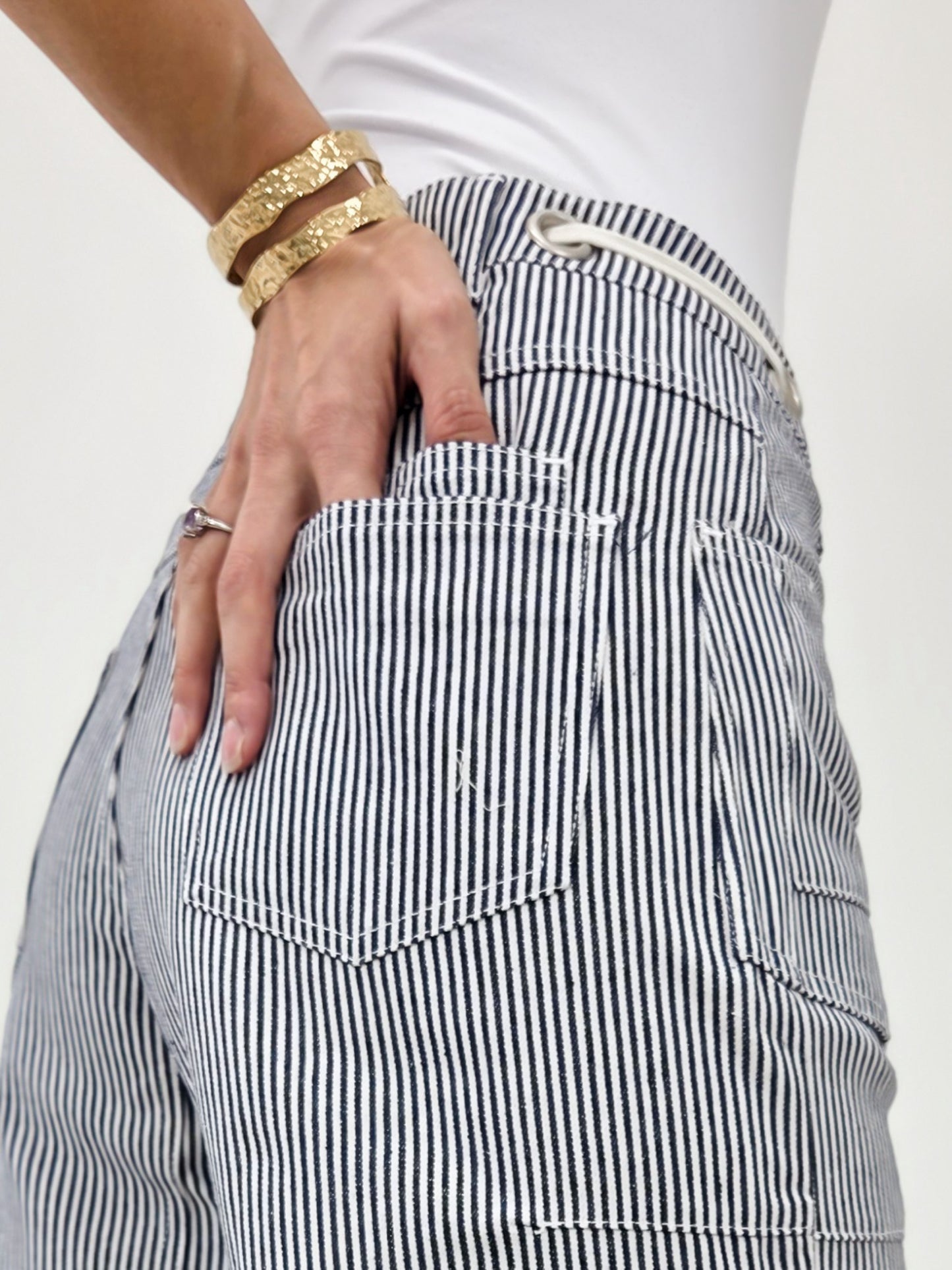 Drawstring Striped Barrel Pants