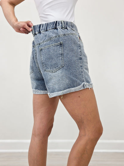 High Waist Denim Shorts With Strawberry Embroidery