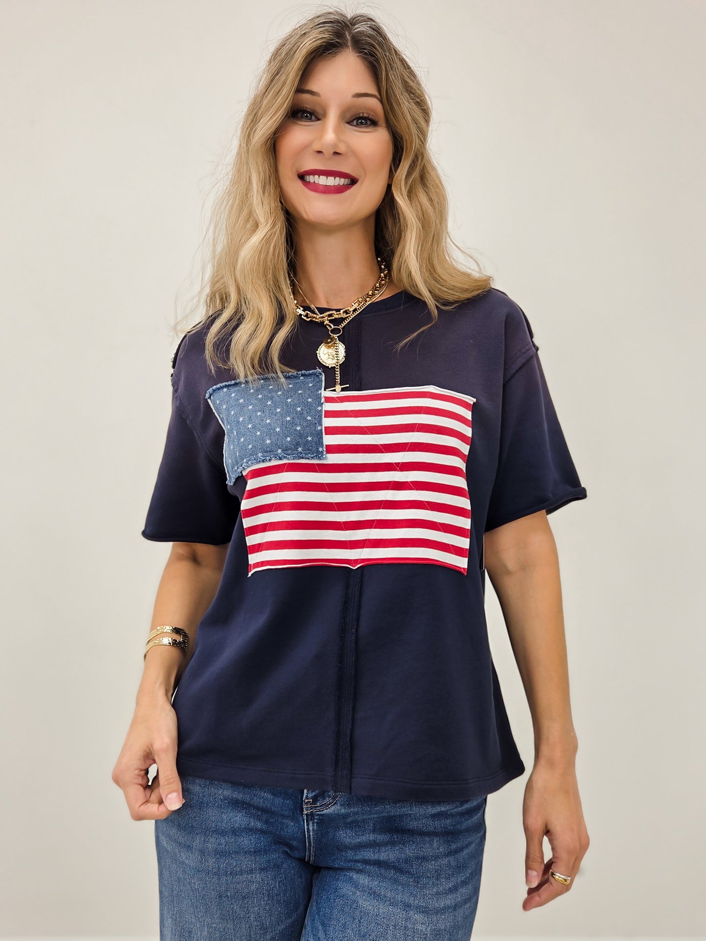 Short Sleeve American Flag Patch Top