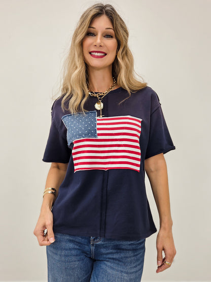 Short Sleeve American Flag Patch Top