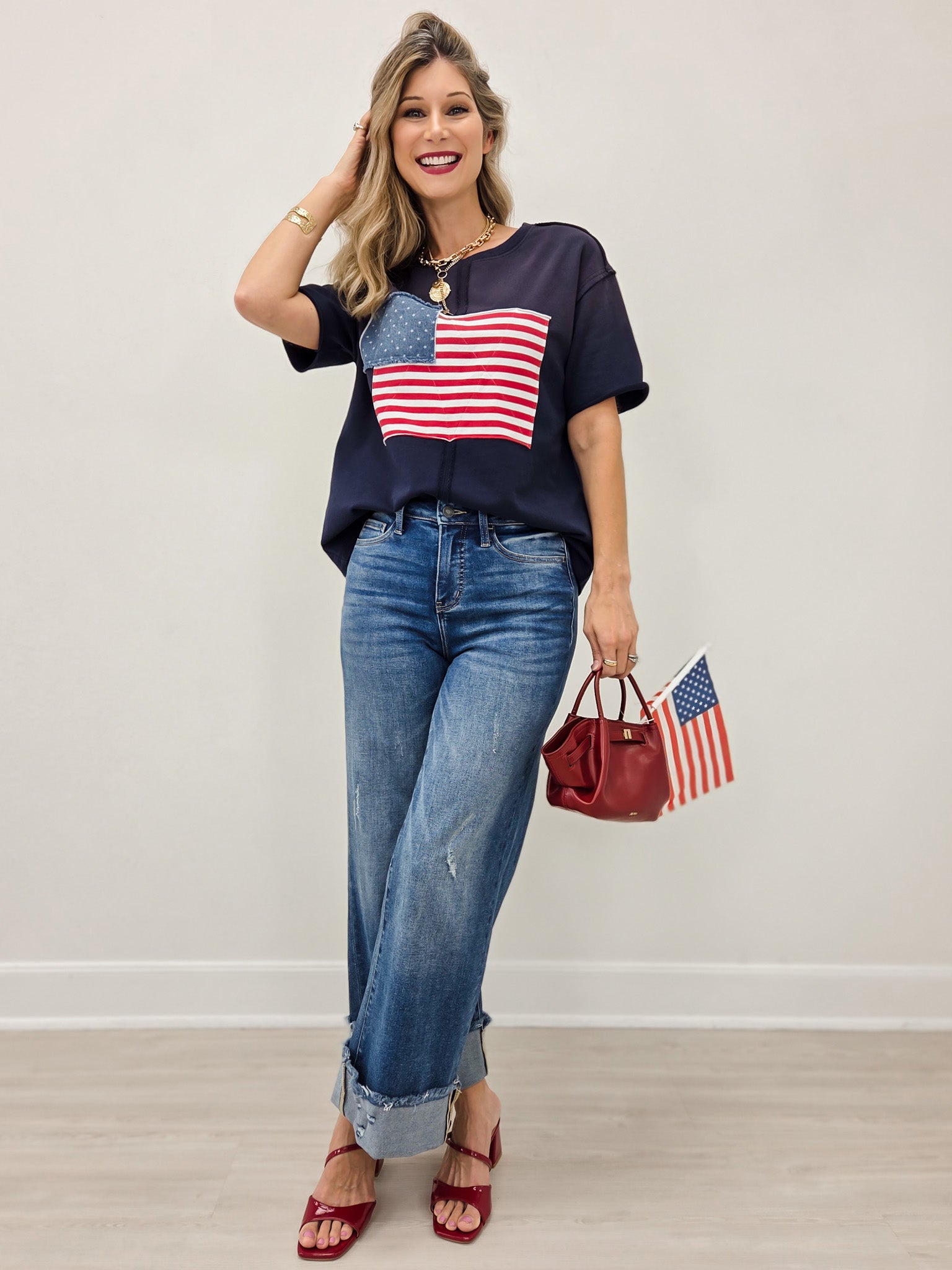 Short Sleeve American Flag Patch Top