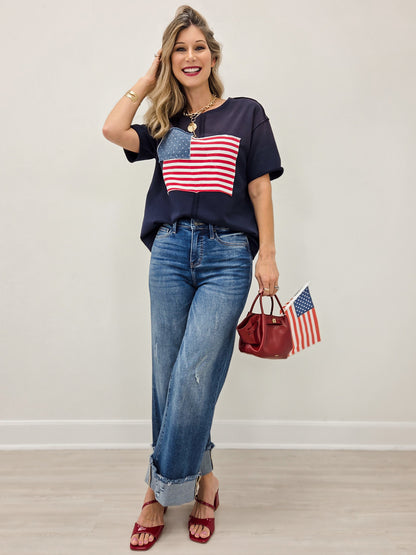 Short Sleeve American Flag Patch Top