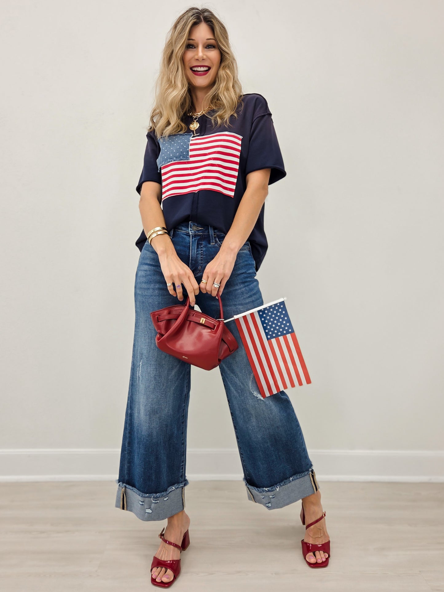 Short Sleeve American Flag Patch Top