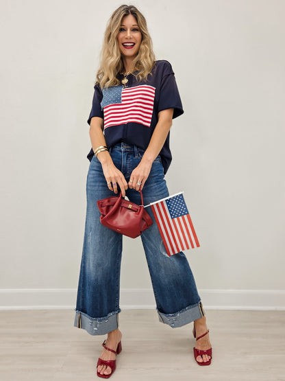 Short Sleeve American Flag Patch Top