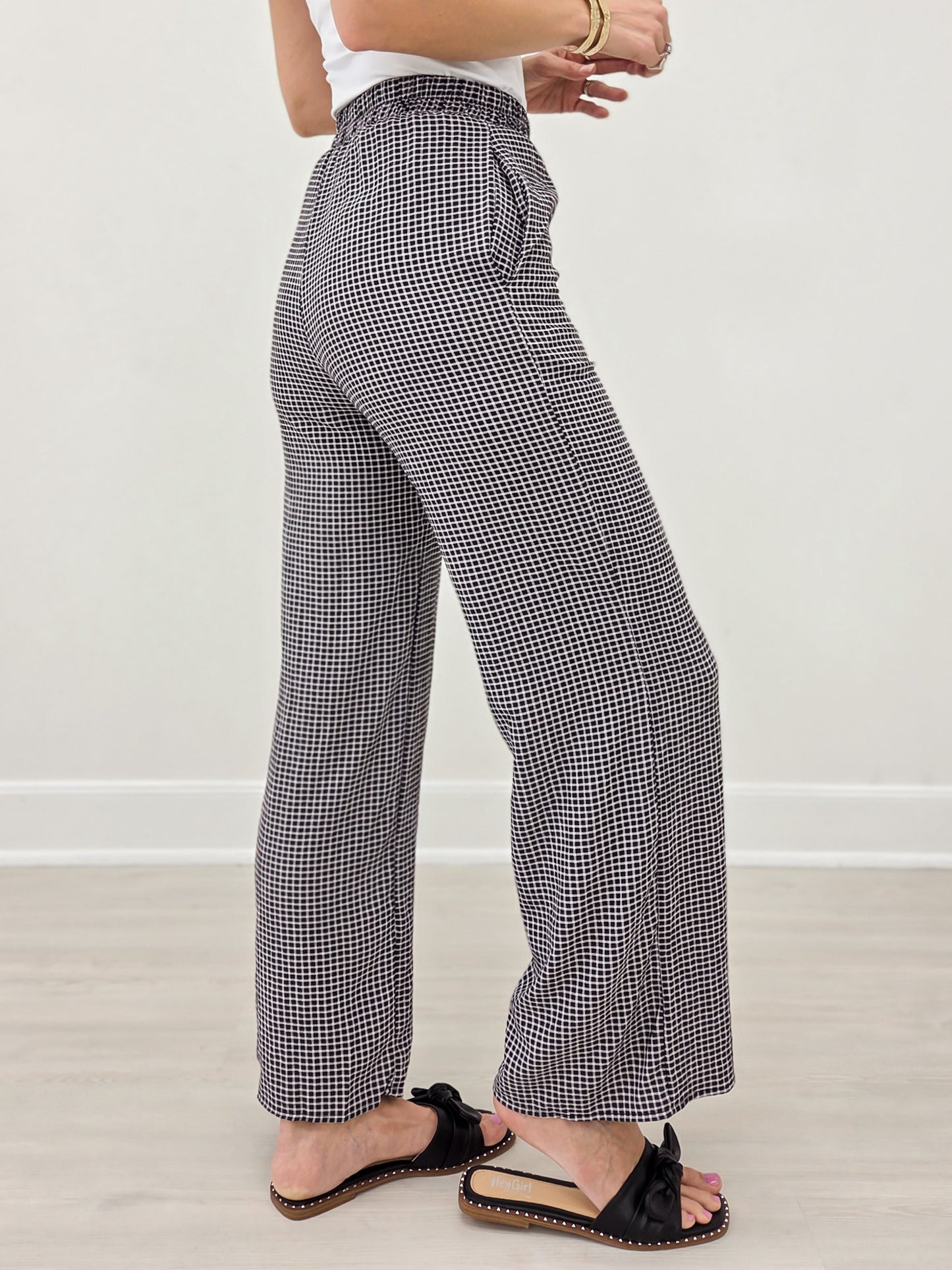 Mid Rise BLACK and WHITE Checkered Print Straight Leg Pants