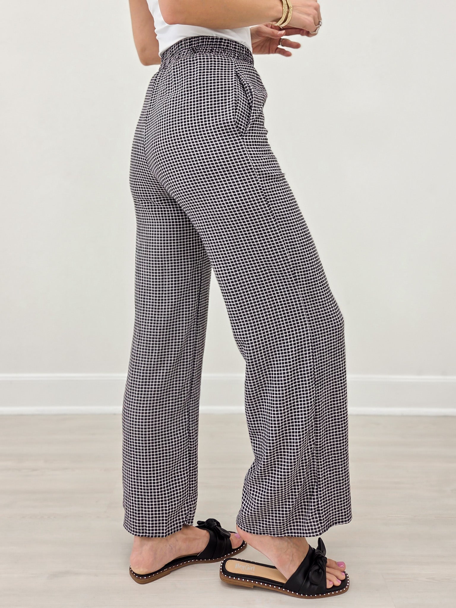 Mid Rise BLACK and WHITE Checkered Print Straight Leg Pants