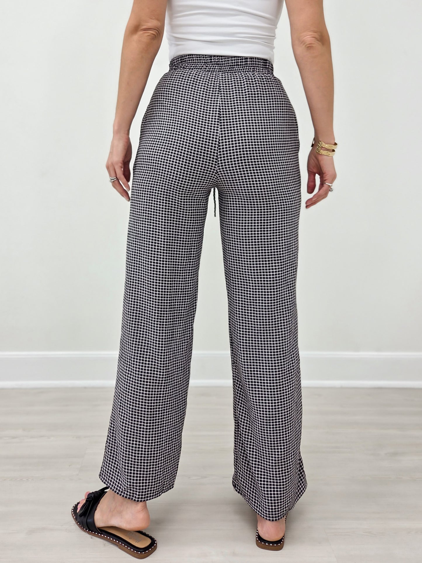 Mid Rise BLACK and WHITE Checkered Print Straight Leg Pants