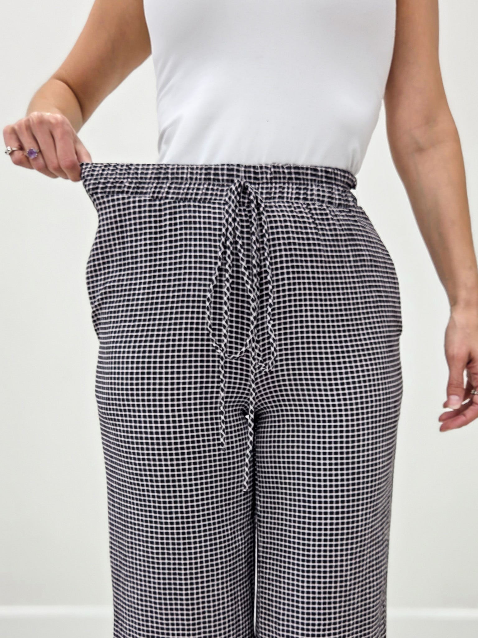 Mid Rise BLACK and WHITE Checkered Print Straight Leg Pants