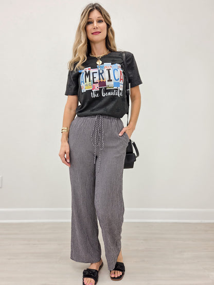 Mid Rise BLACK and WHITE Checkered Print Straight Leg Pants
