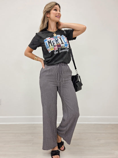 Mid Rise BLACK and WHITE Checkered Print Straight Leg Pants