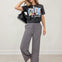 Mid Rise BLACK and WHITE Checkered Print Straight Leg Pants