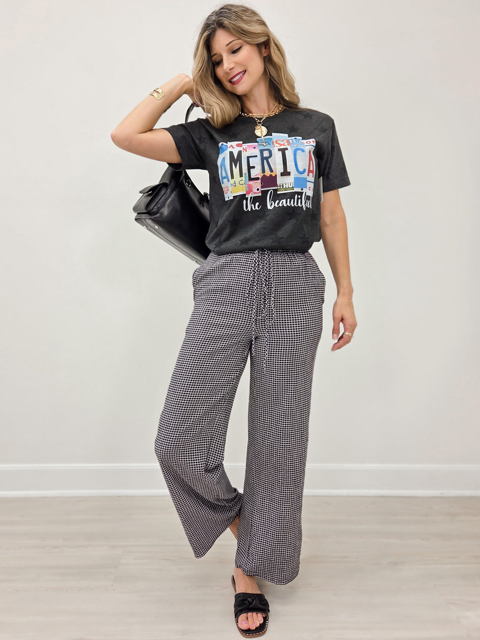 Mid Rise BLACK and WHITE Checkered Print Straight Leg Pants