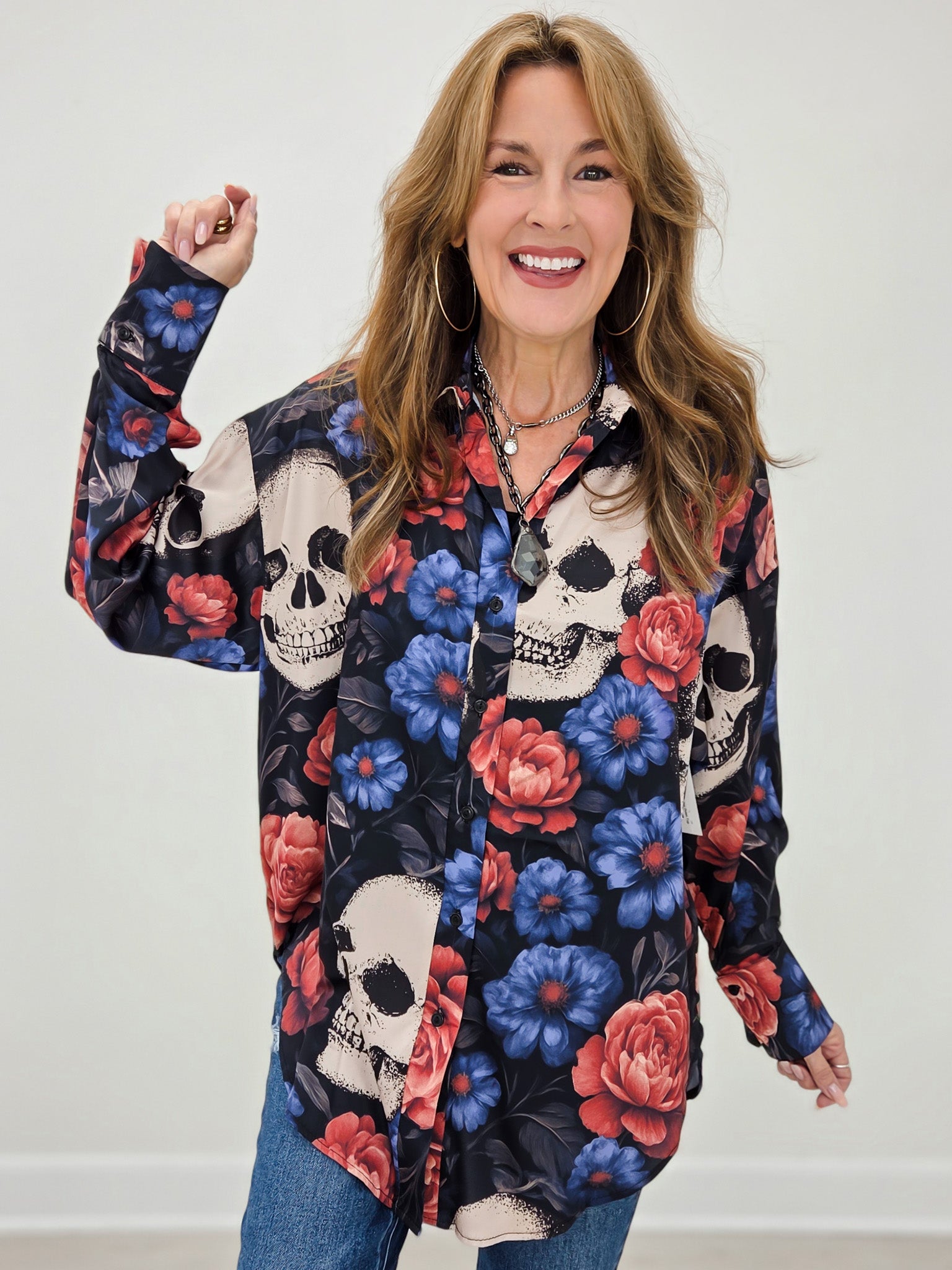 Day Of The Dead Button Down Top