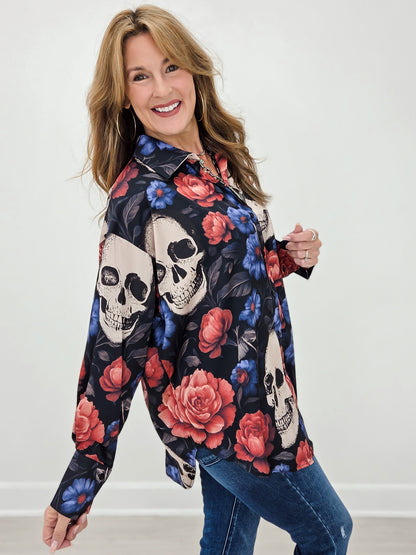 Day Of The Dead Button Down Top