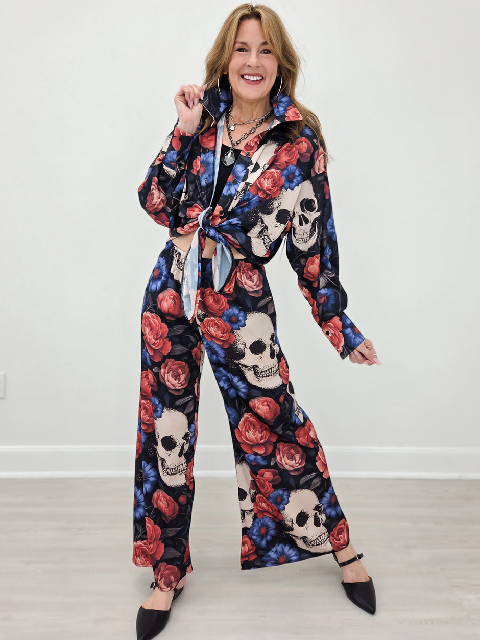 Day Of The Dead Skull Print Pants