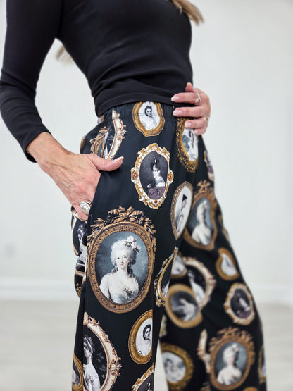 Vintage Portrait Print Wide Leg Pants Plus