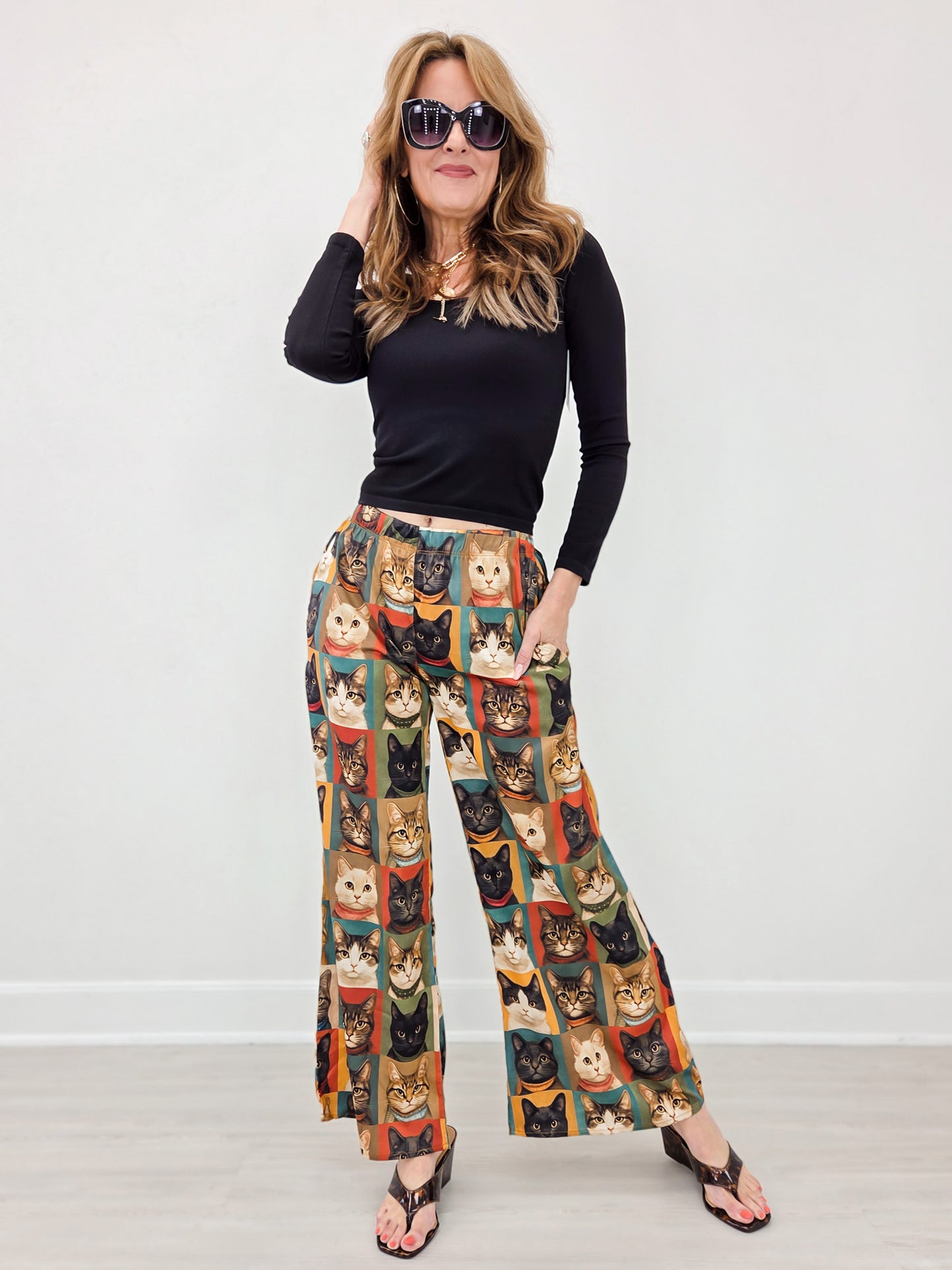 Cat Portrait Wide Leg Pants
