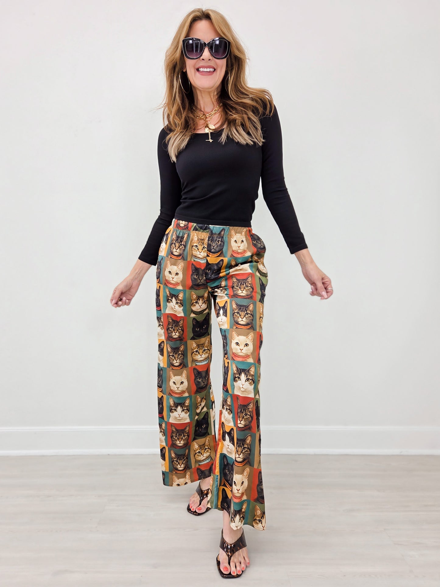 Cat Portrait Wide Leg Pants