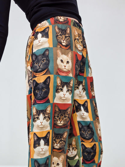 Cat Portrait Wide Leg Pants
