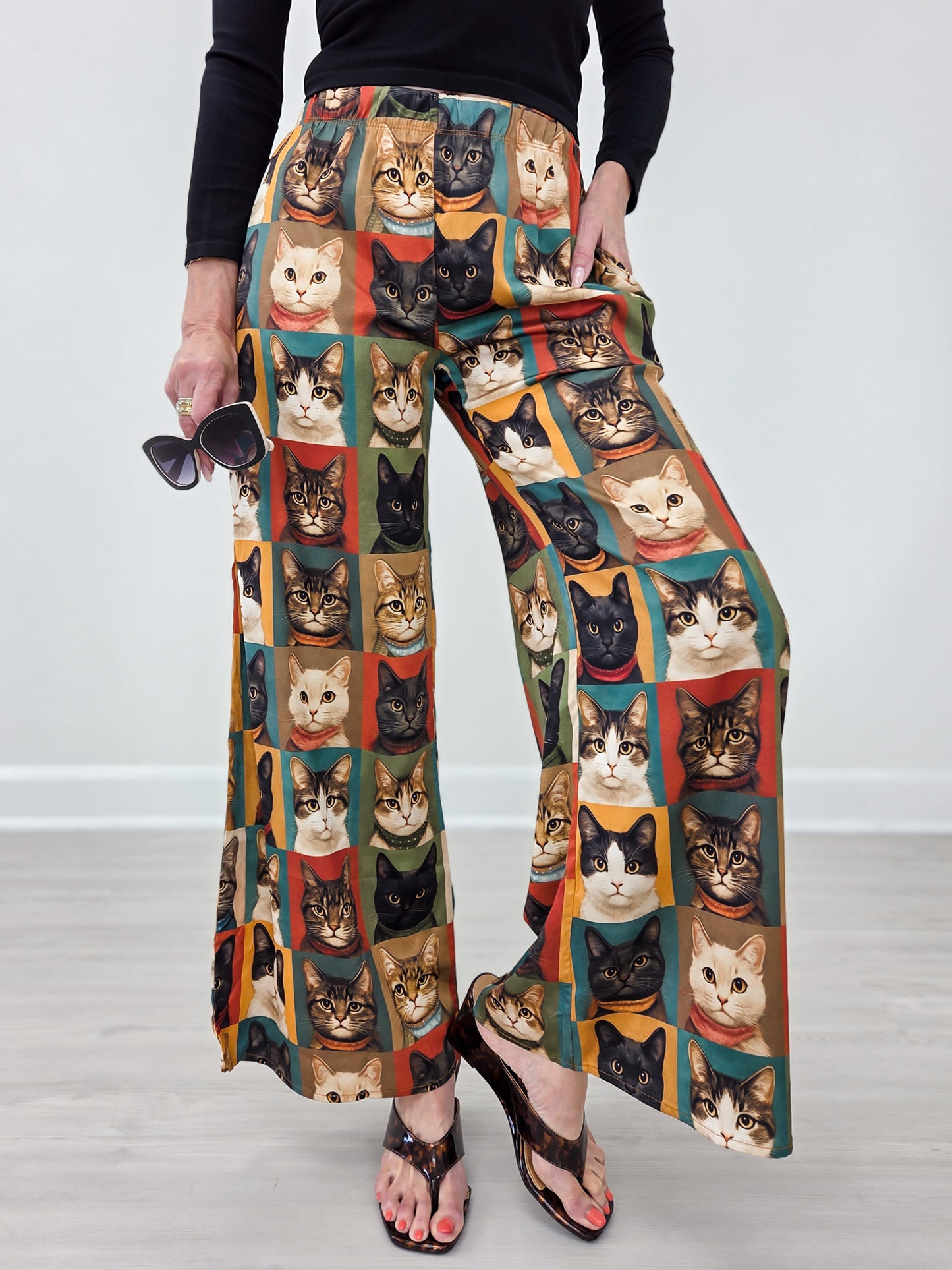 Cat Portrait Wide Leg Pants