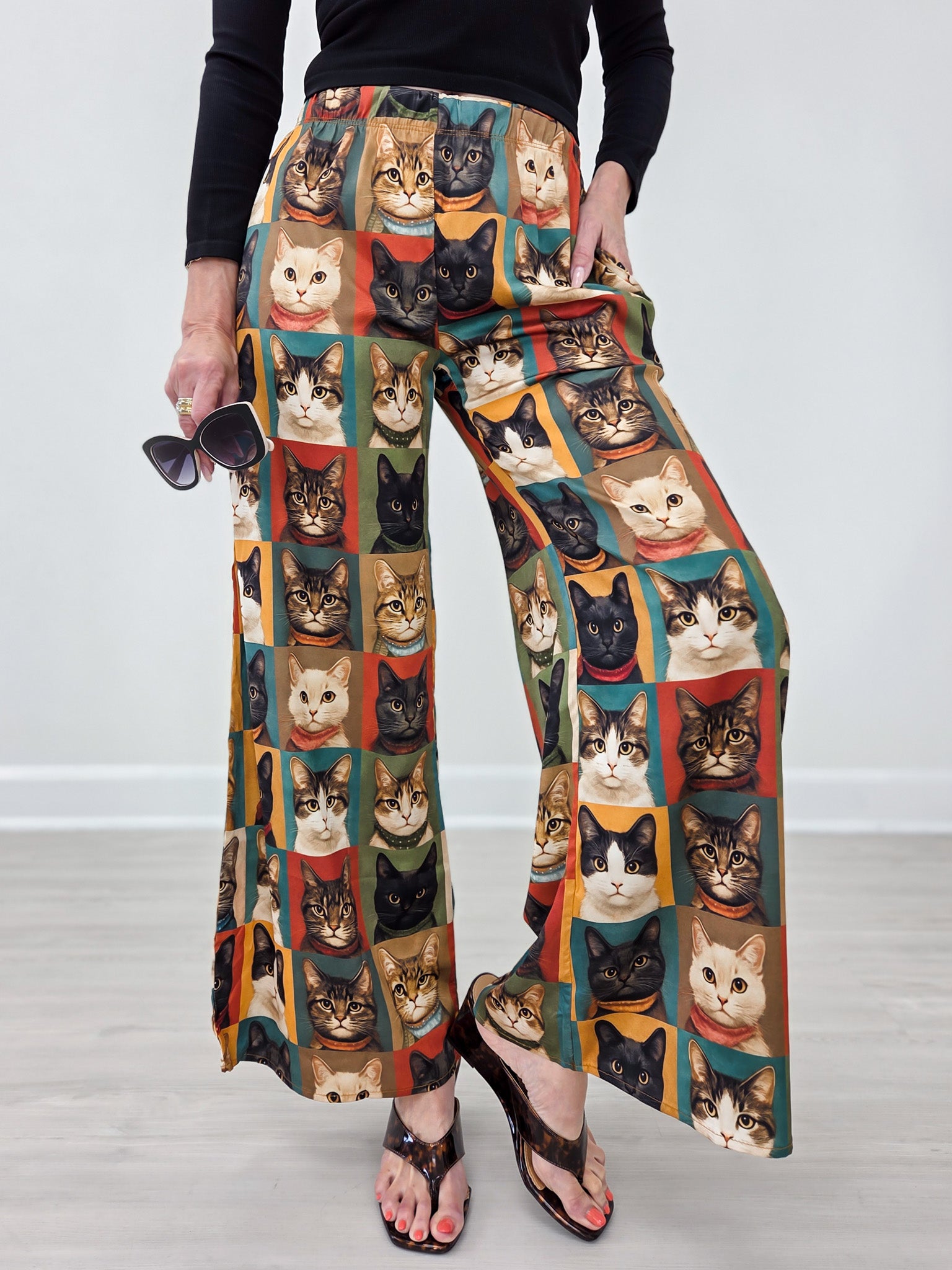 Cat Portrait Wide Leg Pants