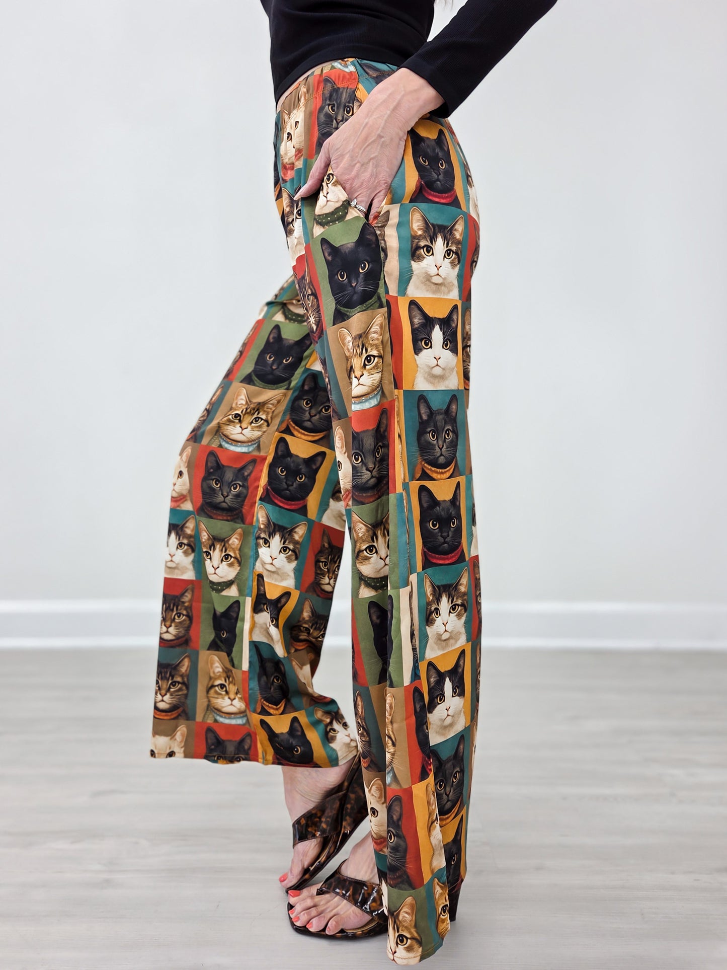 Cat Portrait Wide Leg Pants