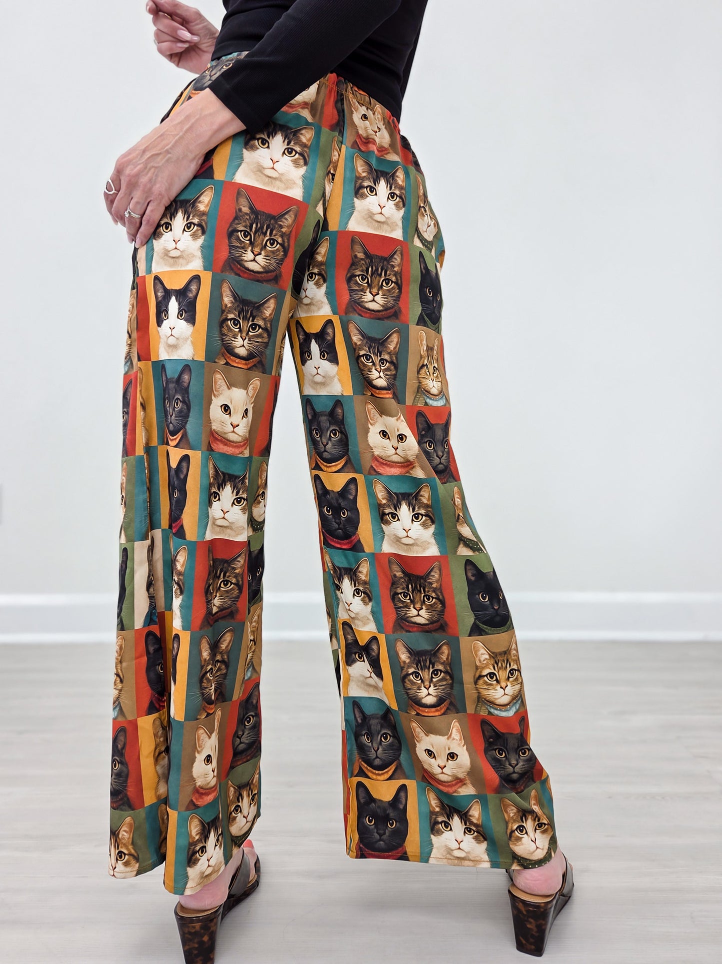 Cat Portrait Wide Leg Pants